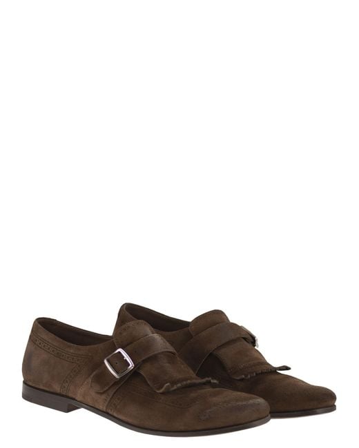 Church's Brown Shanghai Suede Monk Strap With Fringe Detail