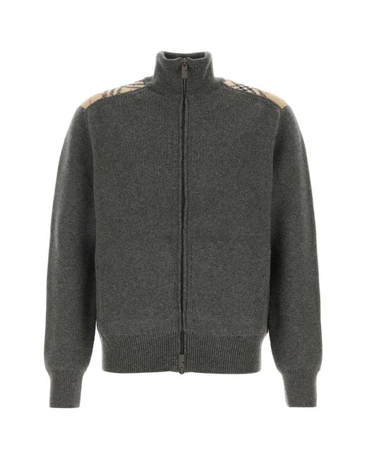 Burberry Gray Turtle Neck Cardigans for men