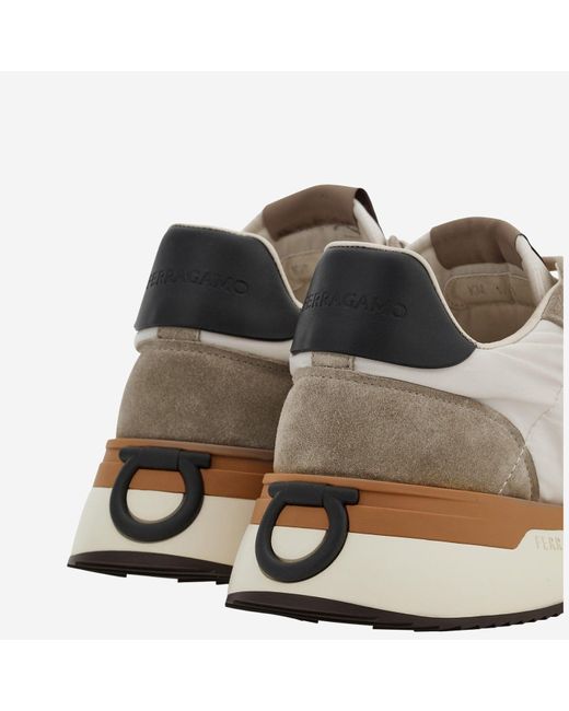 En cuir et baskets en tissu avec logo latéral Ferragamo pour homme en coloris Natural