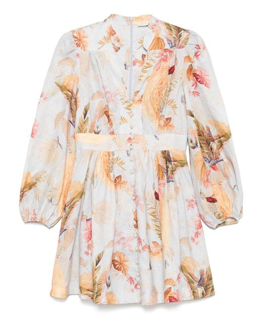 Zimmermann White Ascension Printed Leinen Mini Kleid