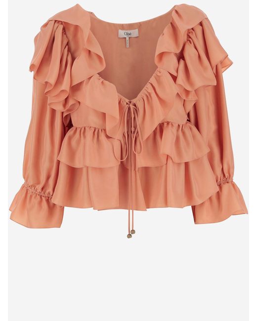 Chloé Zijden Ruches Top in het Pink
