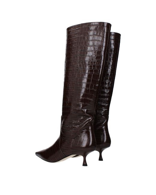 Stuart Weitzman Bruin Leren Hoge Hak Laarzen in het Black