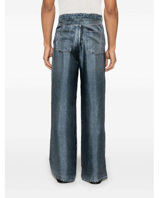 Pierre Louis Mascia Blue Denim Print Silk Trousers