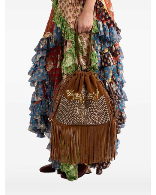 Etro Brown Kalispera Suede Medium Sack Bag With Stud Embellishment