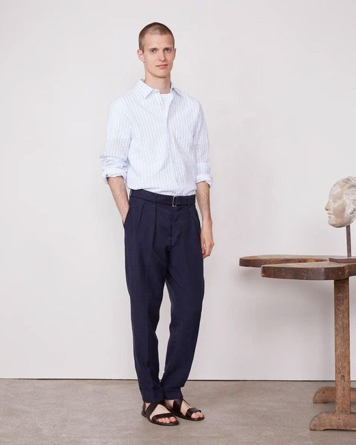 Officine Generale Tapered Pants With Pleated Front in Blue für Herren