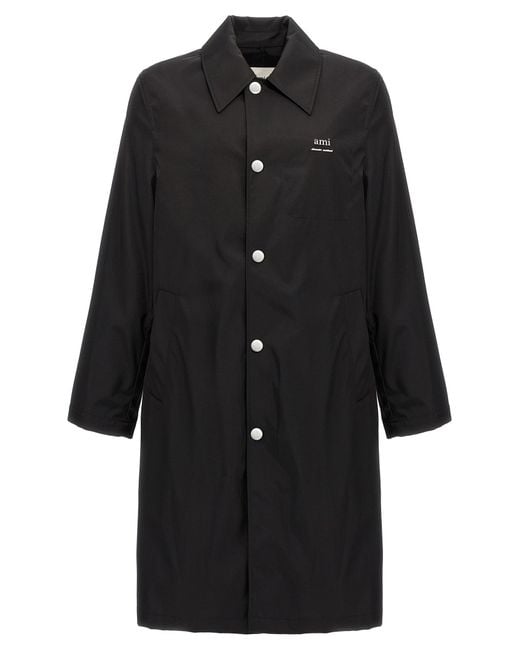 AMI Black Technical Twill Trench Coat for men