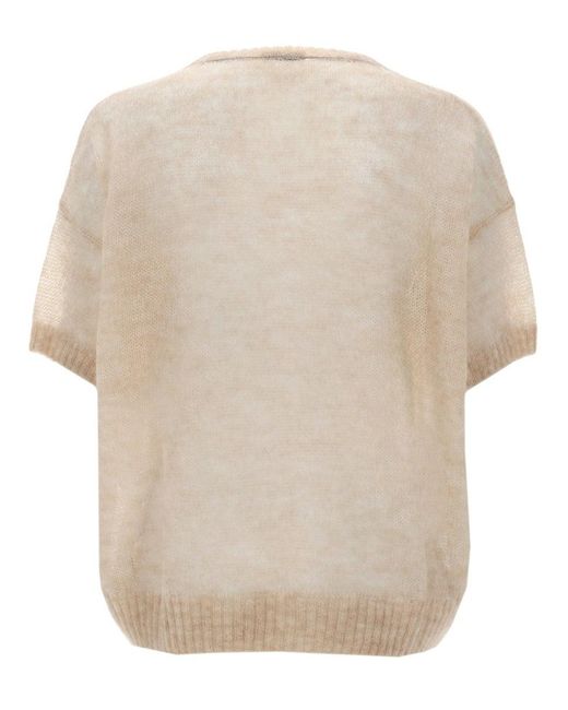 Brunello Cucinelli Natural Knitted Crew Neck Sweater