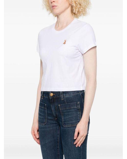 Maison Kitsuné White Oberteil mit Lady Fox Baby-Stickerei