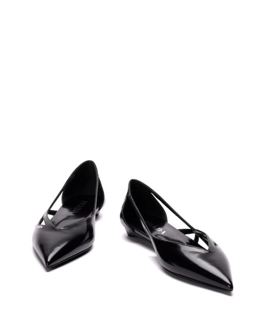 Prada Black 15Mm Cut-Out Leather Ballerina Shoes