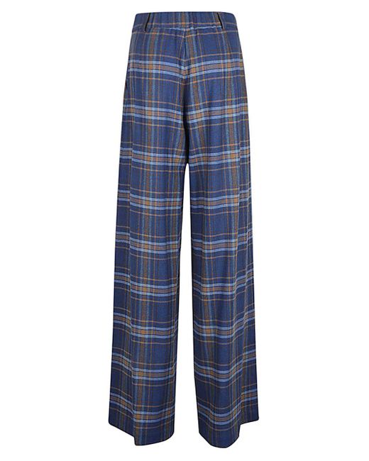 Niu Blue Wide Leg Checked Trousers
