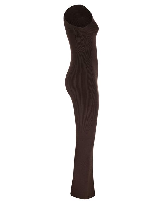 Max Mara Brown Arda1234 geripptes Viskose -Kleid