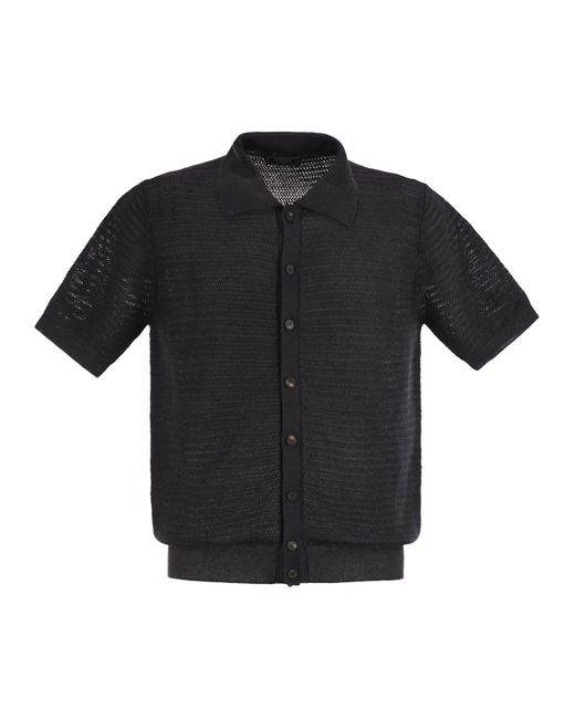 Cárdigan Polo en lino y hilo de algodón Peserico de hombre de color Black