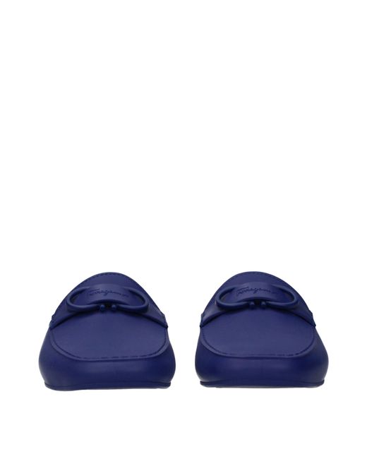 Ferragamo Blue Leather Jelly Slides And Clogs