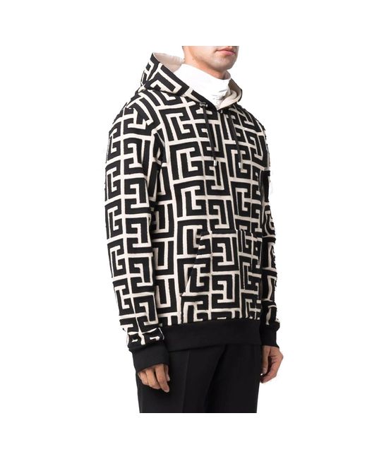 Balmain Black Monogram-print Hoodie for men