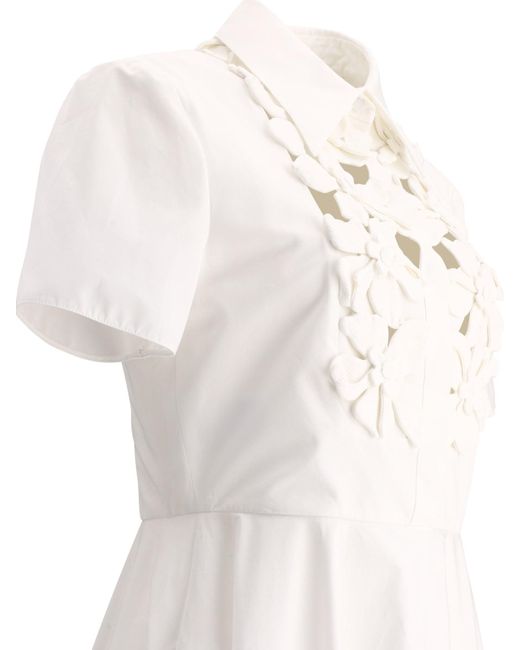 Valentino White Kleid mit Hibiskus -Stickerei