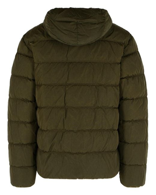 C P Company Green Quilted Polyamide Down Jacket With Integrated Sunglasses