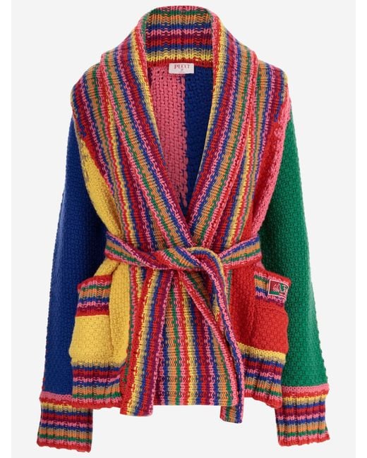 Emilio Pucci Red Wool Color Block Cardigan