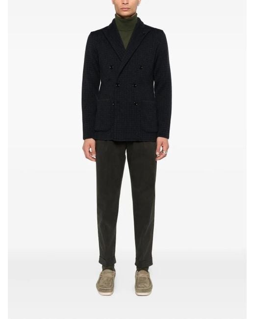 Lardini Black Double-Breasted Jacket With Houndstooth Pattern