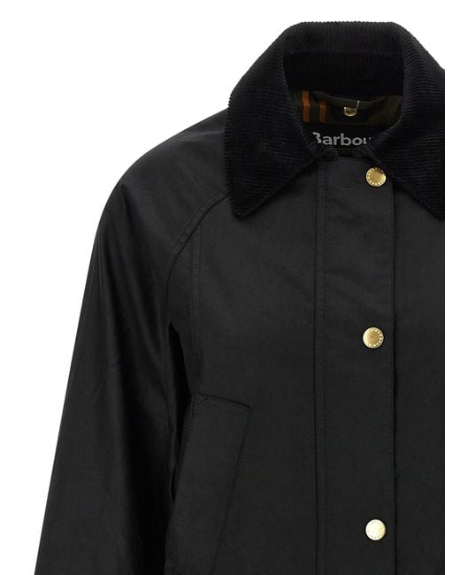 Barbour Black Waxed Cotton Casual Jacket With Corduroy Collar