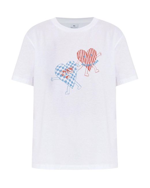 Paul Smith White T-Shirt mit Herz-Print