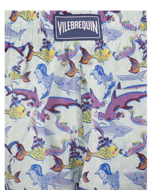 Vilebrequin Blue Ultralight, Foldable Beach Shorts With Print
