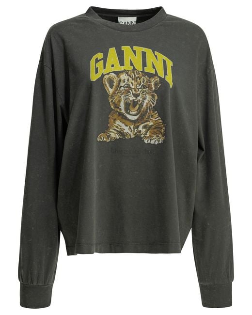 Ganni Gray "Tiger" Crewneck T-Shirt