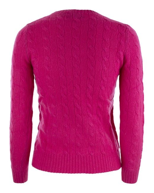 Polo Ralph Lauren Wool En Cashmere Cable Gesnit Sweater in het Pink