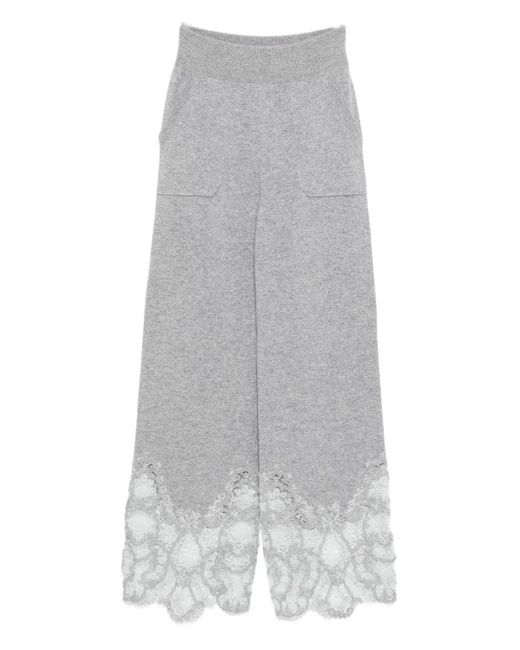 Ermanno Scervino Gray Lace-Trimmed Cashmere Trousers