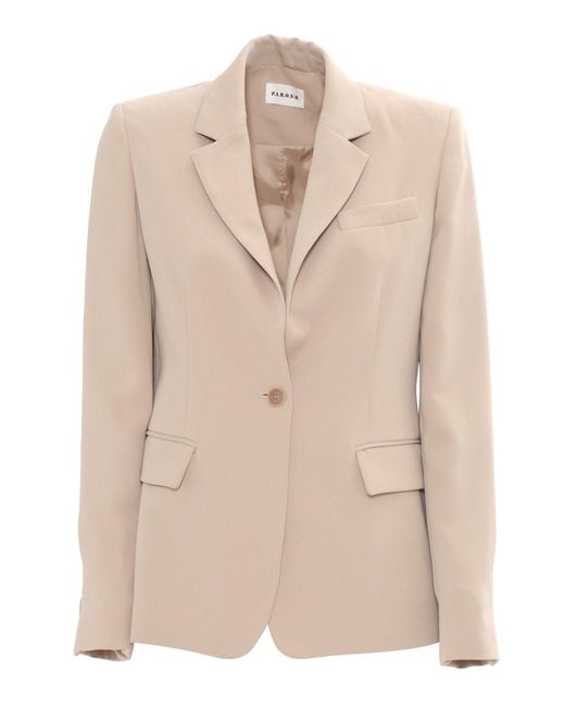 P.A.R.O.S.H. Natural Tailored Blazer With Single-Button Closure And Notched Lapels