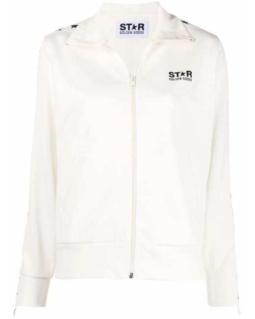 Golden Goose Deluxe Brand White Zipped Track Jacket With Star Motifs