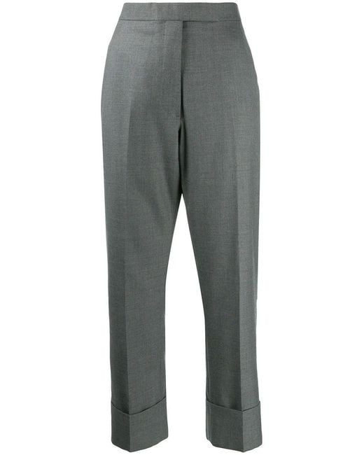 Thom Browne Gray Classic Straight Cut Wool Trousers With Turn-Ups