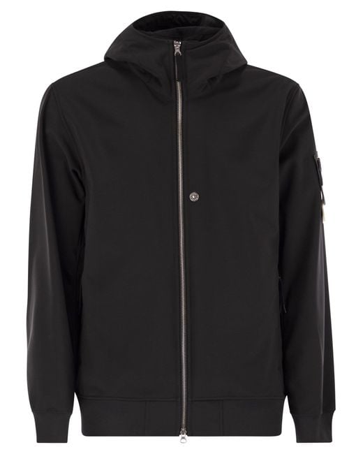 Stone Island Black Light Jacket With Hood And Weatherproof Membrane for men