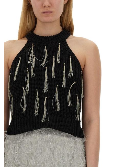 Alysi Black Top With Fringe