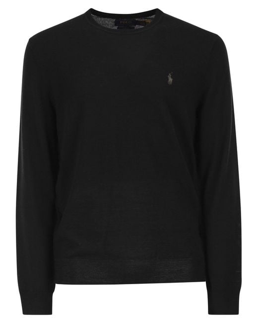 Polo Ralph Lauren Black Slim-Fit Washable Wool Crew Neck Jumper for men