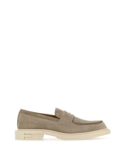 Fendi Gray Dove Suede Frame Loafers for men