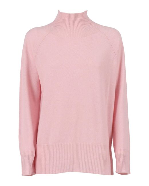 Kangra Cashmere Pink Collo Cratere Manica Raglan Con Spacchi