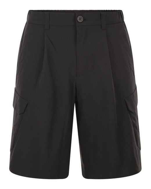 Herno Black Technical Fabric Cargo Bermuda Shorts for men