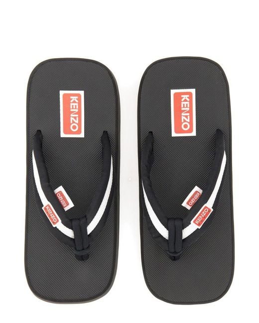 KENZO Black Slide Sandal With Logo for men