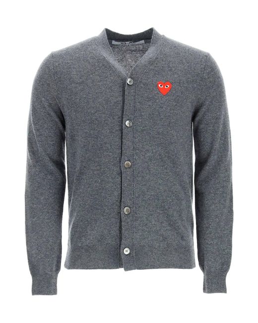 COMME DES GARÇONS PLAY Gray Wool Cardigan With Heart Patch
