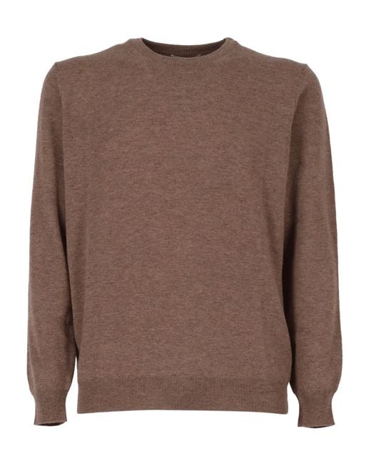 Kangra Cashmere Brown Girocollo Basico Rasato Calato C/Toppe Alcantara