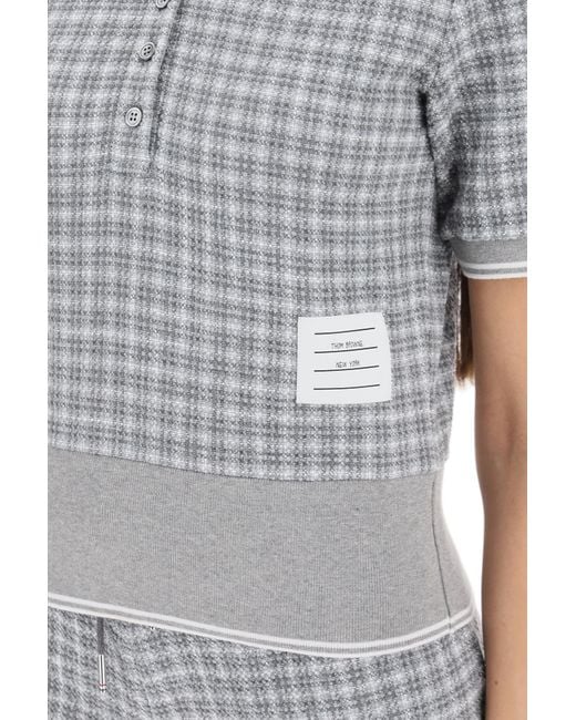 Thom Browne Check Tweed Polo Shirt in het Gray