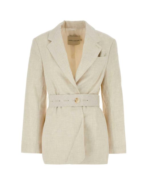 Camilla & Marc White Sand Stretch Polyester Blend Floris Blazer