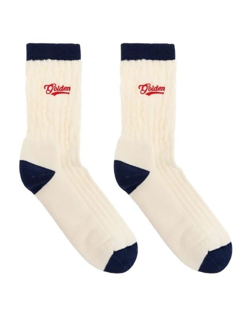 Golden Goose Deluxe Brand Blue Socks Full Rib/Bi Color/Golden Embroidery/Ripped