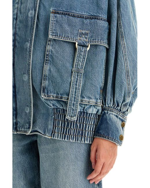 Zimmermann Blue Oversized Denim Bomber Jacket