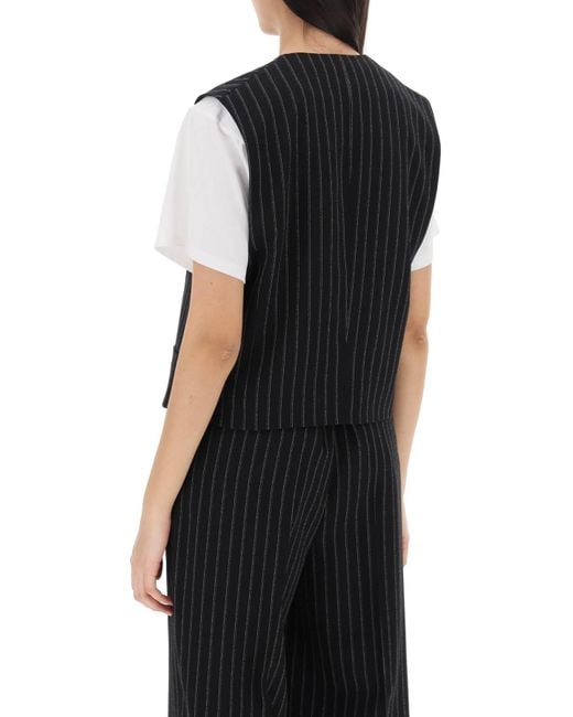 Virgin Wool Pinstripe Waitcoat AMI en coloris Black