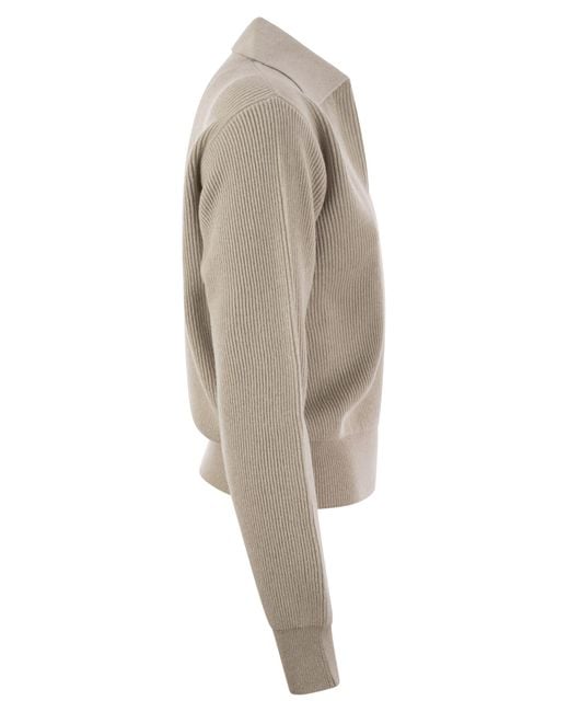 Fabiana Filippi Natural Ribbed Knit With Polo Neck