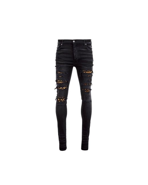 Amiri Black Leopard Denim Jeans for men