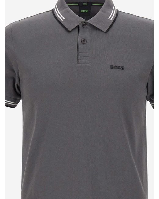 Boss Gray Stretch Cotton Polo Shirt With Logo for men
