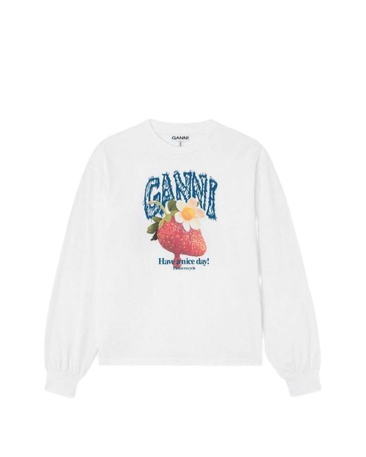 Ganni White Printed Cotton T-Shirt