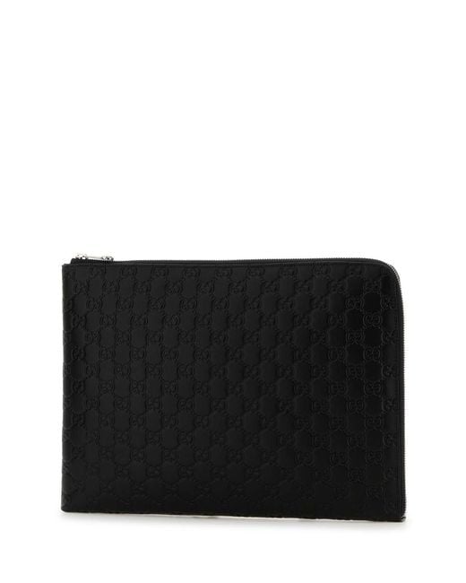 Gucci Black Leather Gg Emblem Clutch for men